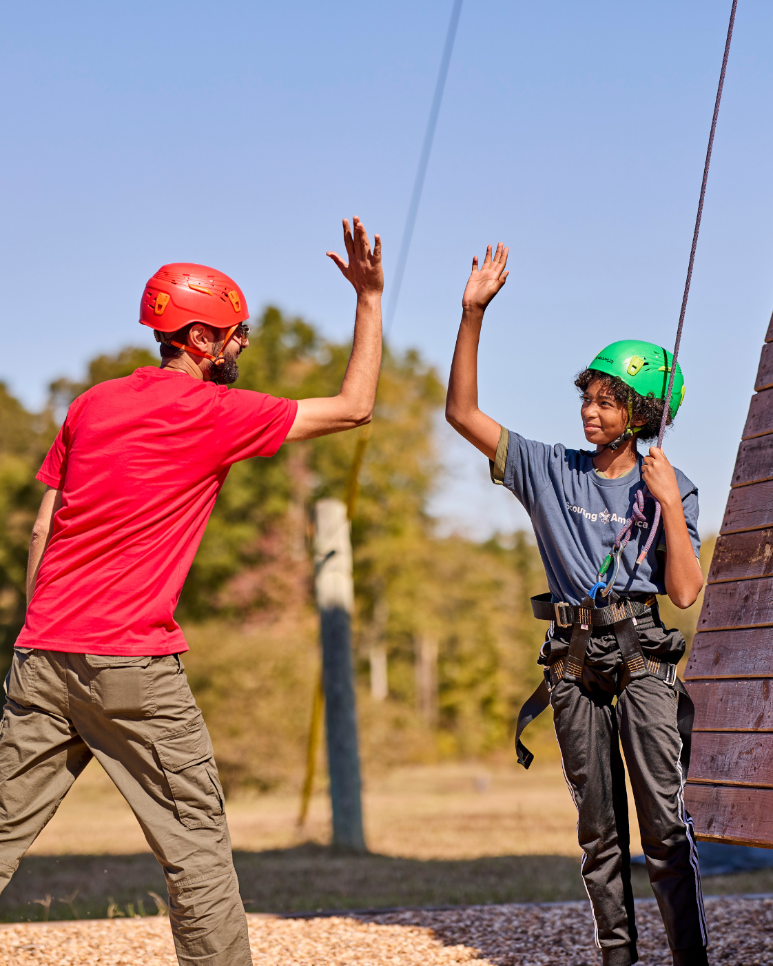 Scouts participating in a climbing activity