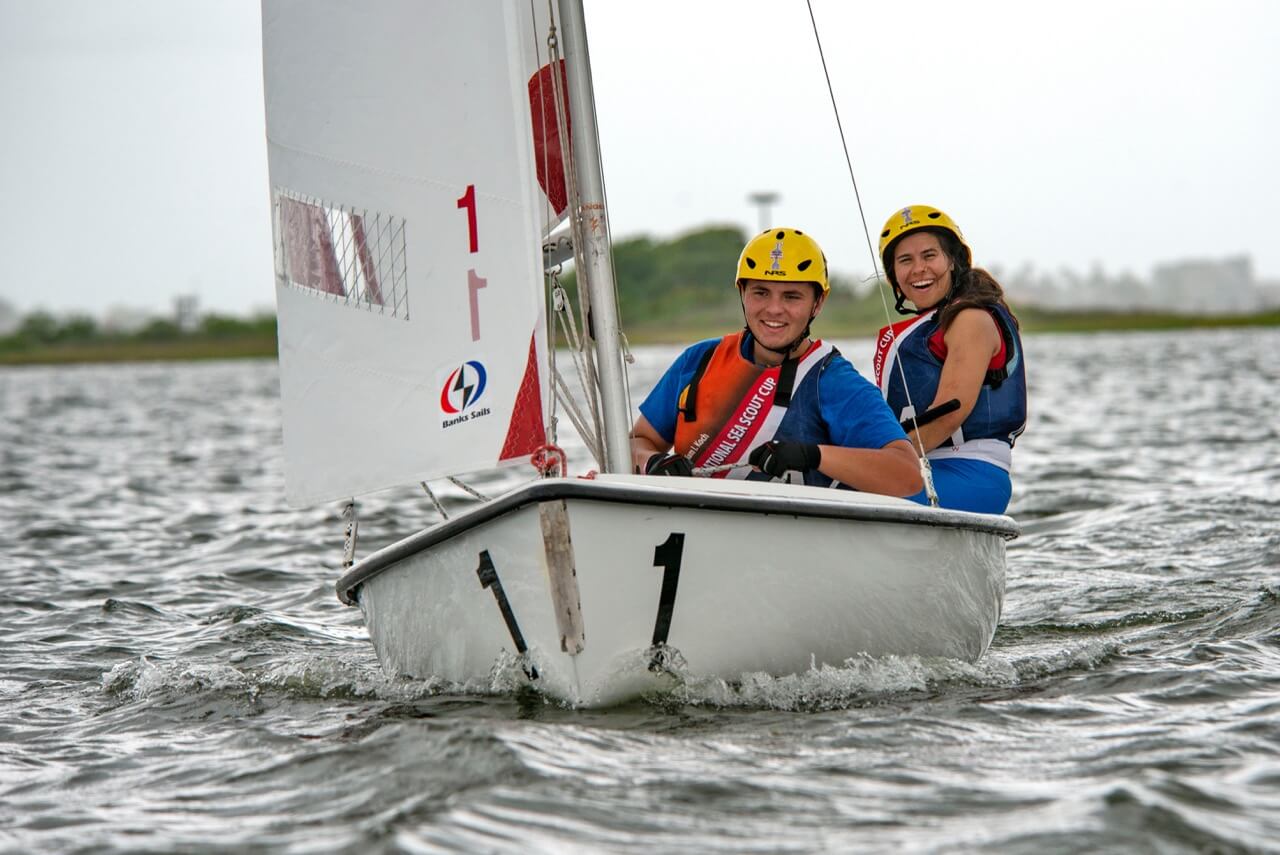 Sea Scouts sailing together on the water