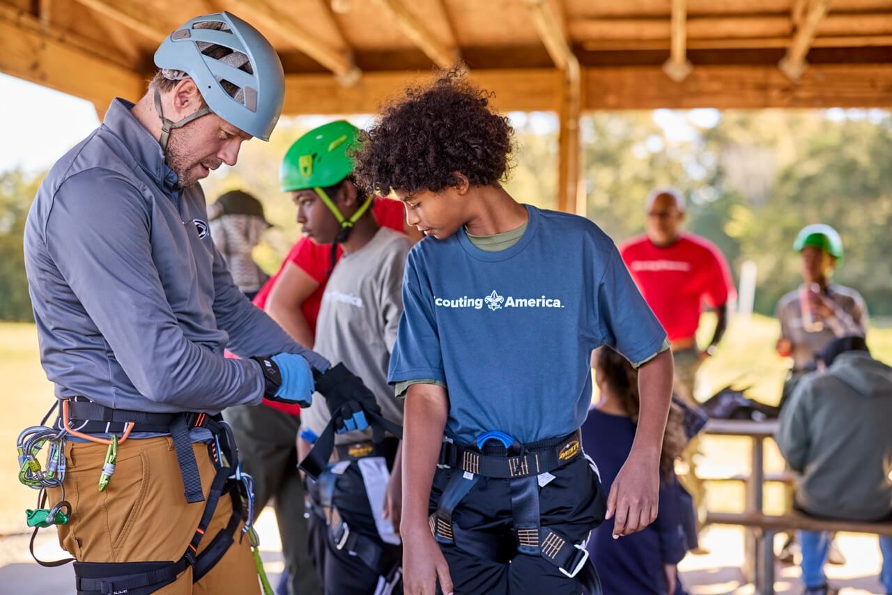 Scouts BSA members taking part in an outdoor activity